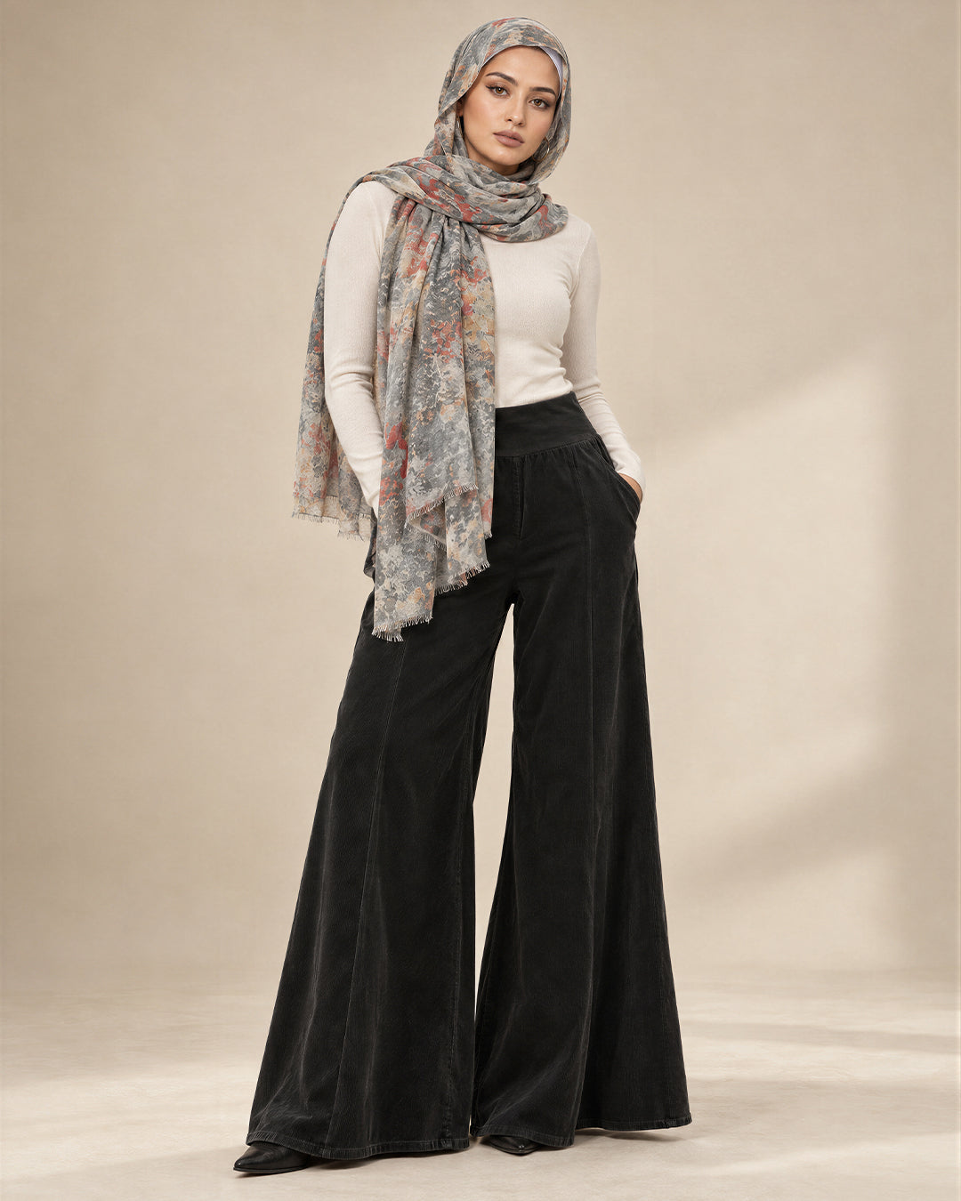 Black, Corduroy Flare Trousers
