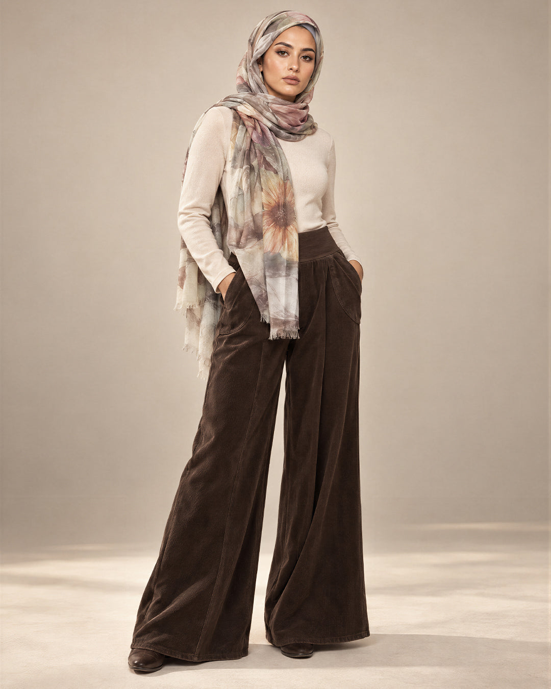 Chocolate Brown, Corduroy Flare Trousers