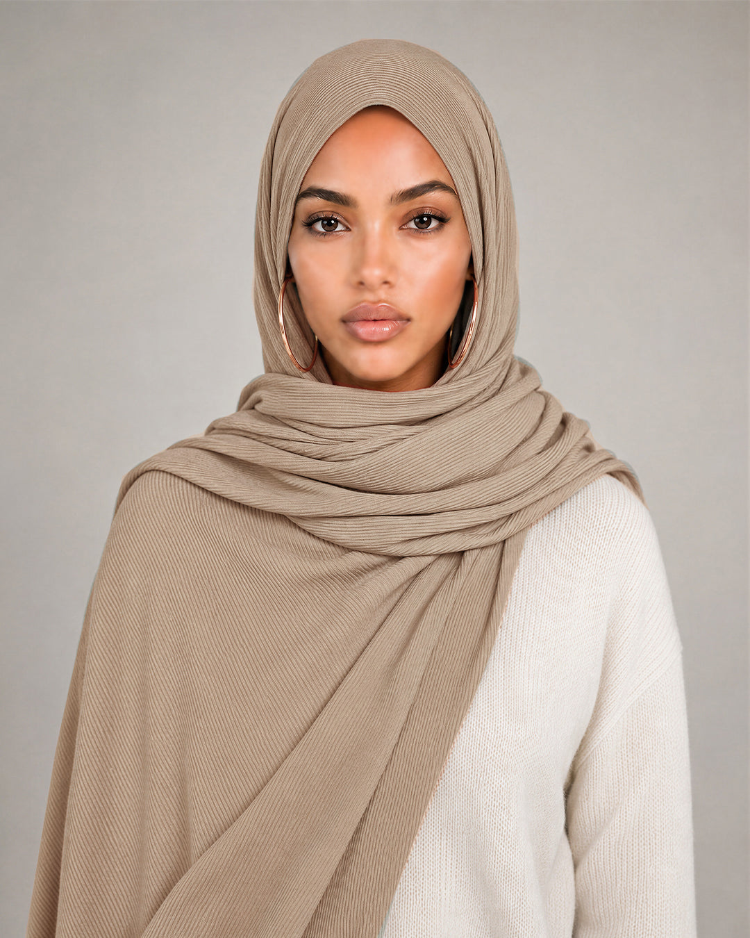 Bamboo Ribbed Hijab, Beige